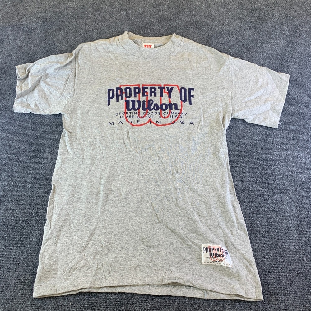 Wilson Property Of T-Shirt Mens Medium Gray Good VTG Single Stitch Made in USA